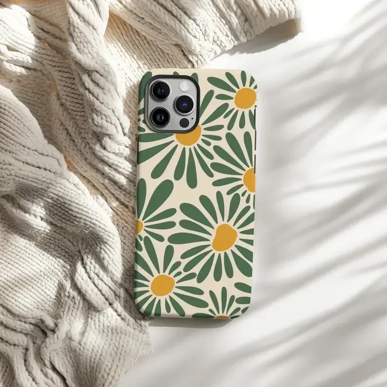 Retro Daisy Floral Summer Trendy Phone Case For IPHONE 16ProMax 15 14 13 12 11 PRO Plus Acrylic TPU Two in one Mobile Phone Case