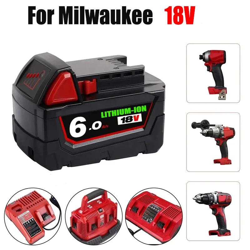 

For Milwaukee M18 Battery 18V 6.0Ah Replacement Lithium Battery for Milwaukee M18 48-11-1815 48-11-1850 2604-22 Battery