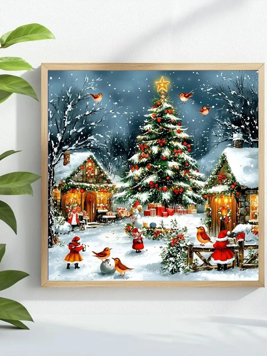 1 Stück 40x40 cm/15,74 Zoll Weihnachtsschneelandschaft Kreuzstich-Set DIY-Kit 11CT/14CT Neu eingetroffen Vollstickerei Wandbild zum Aufhängen – Detail 1