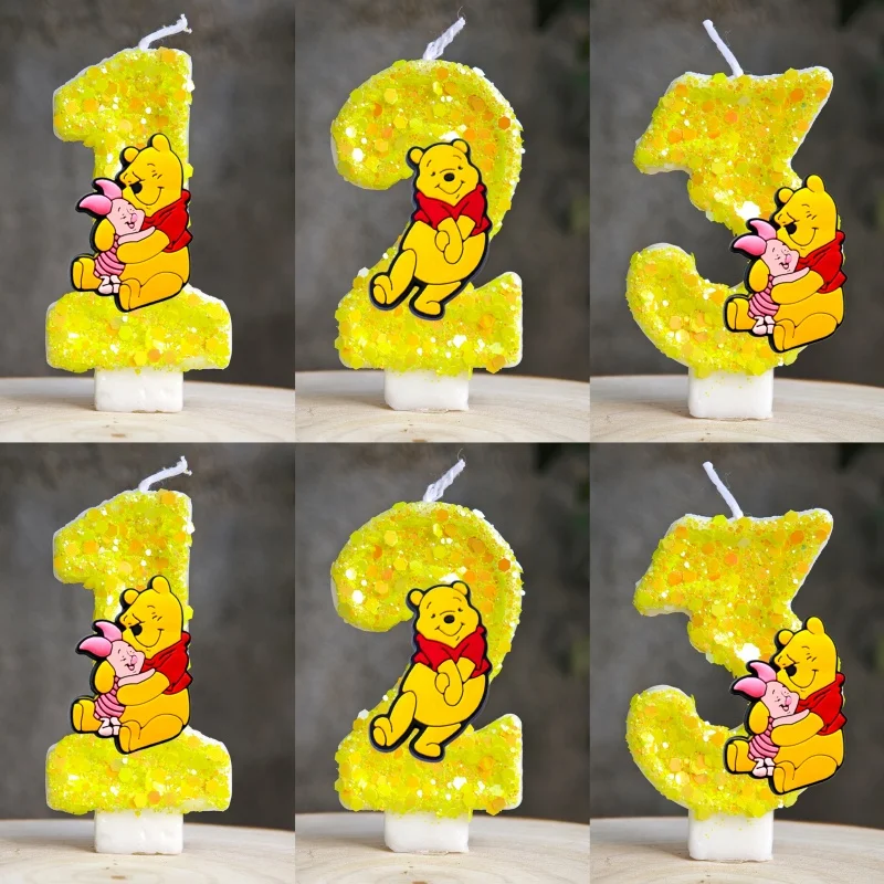 Bonitas velas de Winnie The Pooh, fiesta temática número 0-9, adorno para tarta de fiesta de cumpleaños para niños, decoración para fiesta de bienvenida de bebé, suministros para fiesta