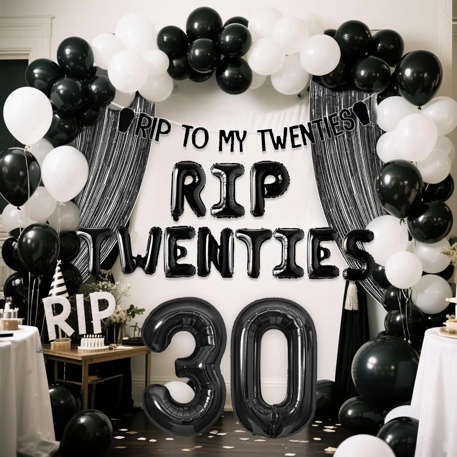Globos Rip Twenties, Decoración Gótica para Cumpleaños, Pancarta 'Muera mi juventud', Decoración para el 30º Cumpleaños