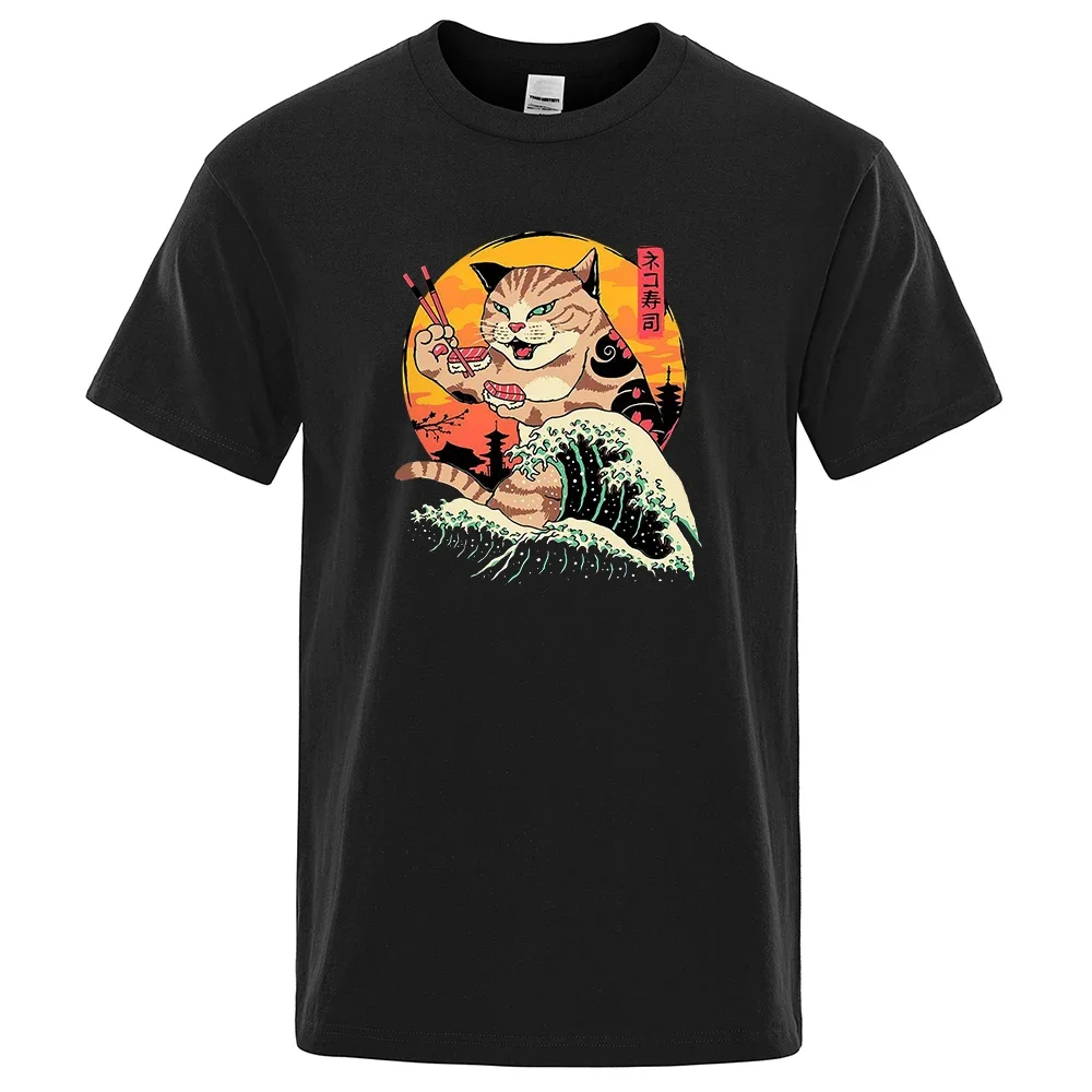 Cartoons Sushi Cat New Menswear Cotton Tshirts Comfortable Summer Loose T Shirt Hip Hop Eco-Friendly Tee Clothes Street T-Shirts