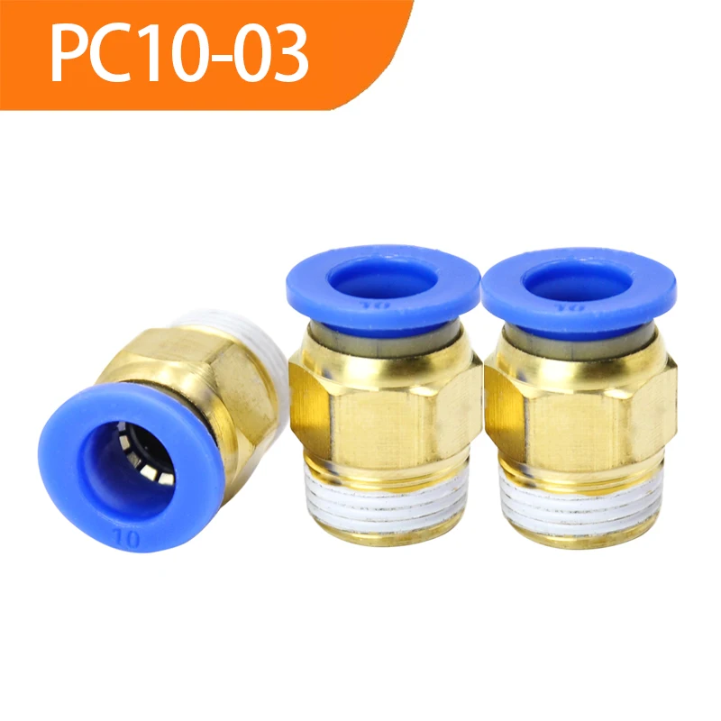 

500PCS PC10-03 Air Hose Connector 10mm To Thread BSP 3/8" Male Nipple Brass Coupling One-Touch Pneumatic Fitting