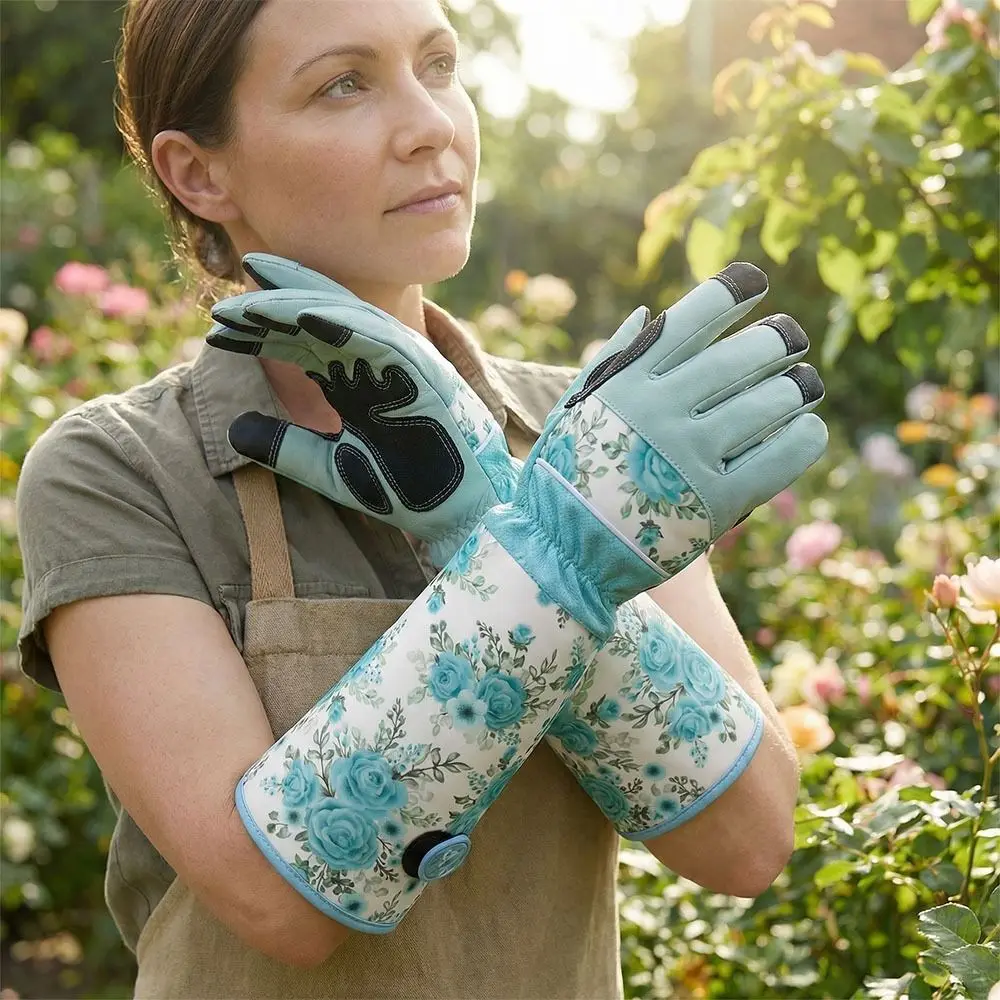 

1 пара прочных длинных садовых перчаток с защитой от проколов, удлиненные до локтя, устойчивые к шипам, для защиты предплечий, из воловьей кожи
