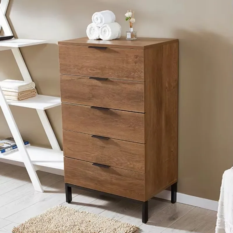 2025 Hot Sale Modern Dresser for Bedroom Furniture Factory Outlet with Wooden 5 Drawers Metal Case for Clothes Storage