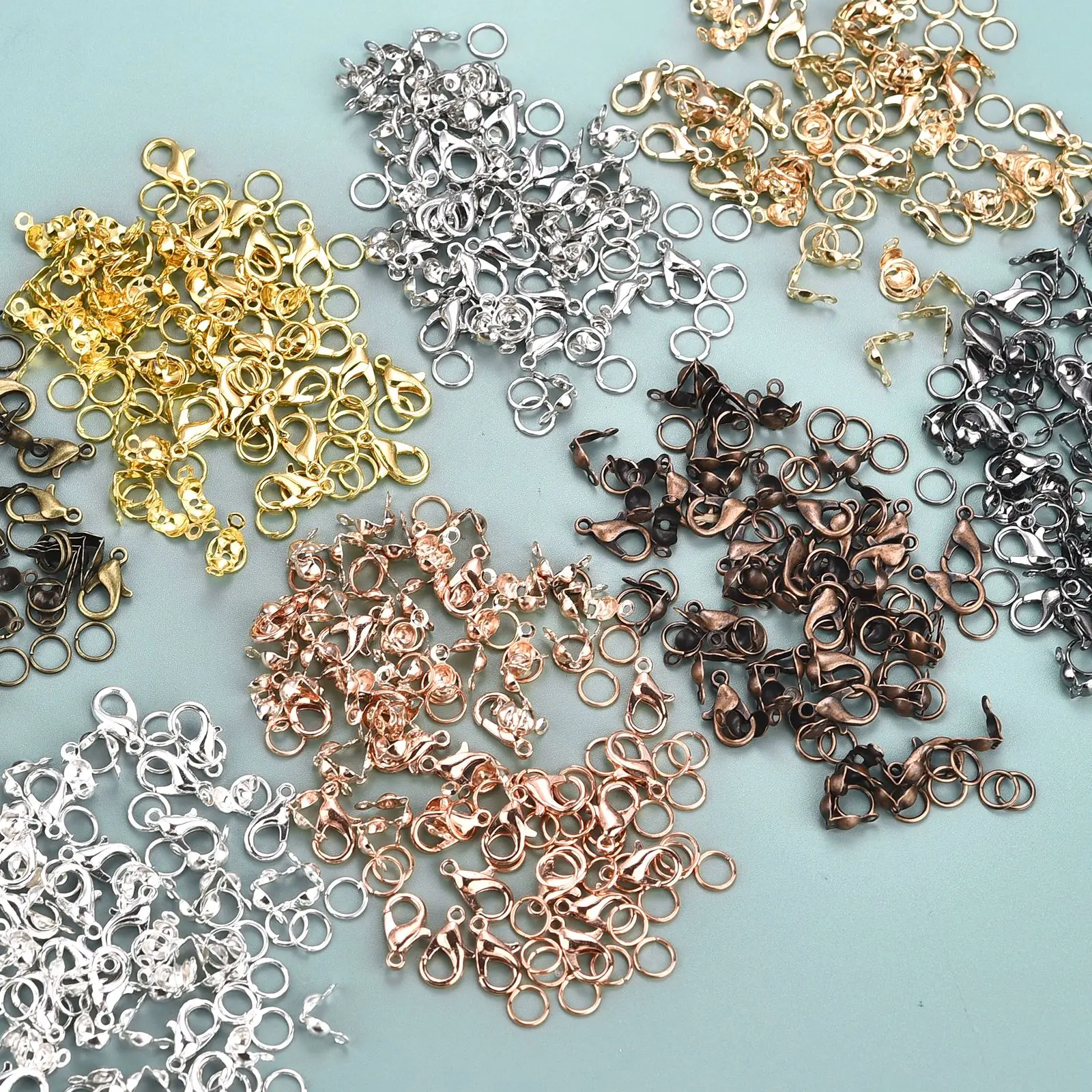 100pcs Metal Alloy Lobster Clasp Rings Connector Clasp Crimp End Beads For Bracelet Necklace Chains Jewelry Making Accessories