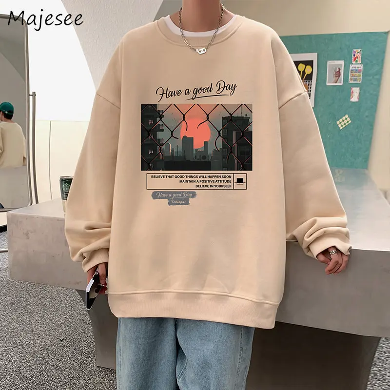 

M-5XL Sweatshirts Men Fashion Autumn Loose Outwear O-neck Basic Clothing Print All-match Handsome Casual Harajuku Stylish Male