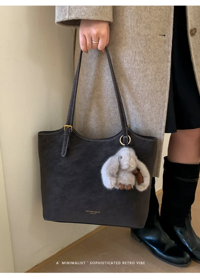 

Women's 4 Colors Suede Leather Belt Buckle Tote Shoulder Bag, For Daily Office, Streetwear, Weekend Travel & Casual Use