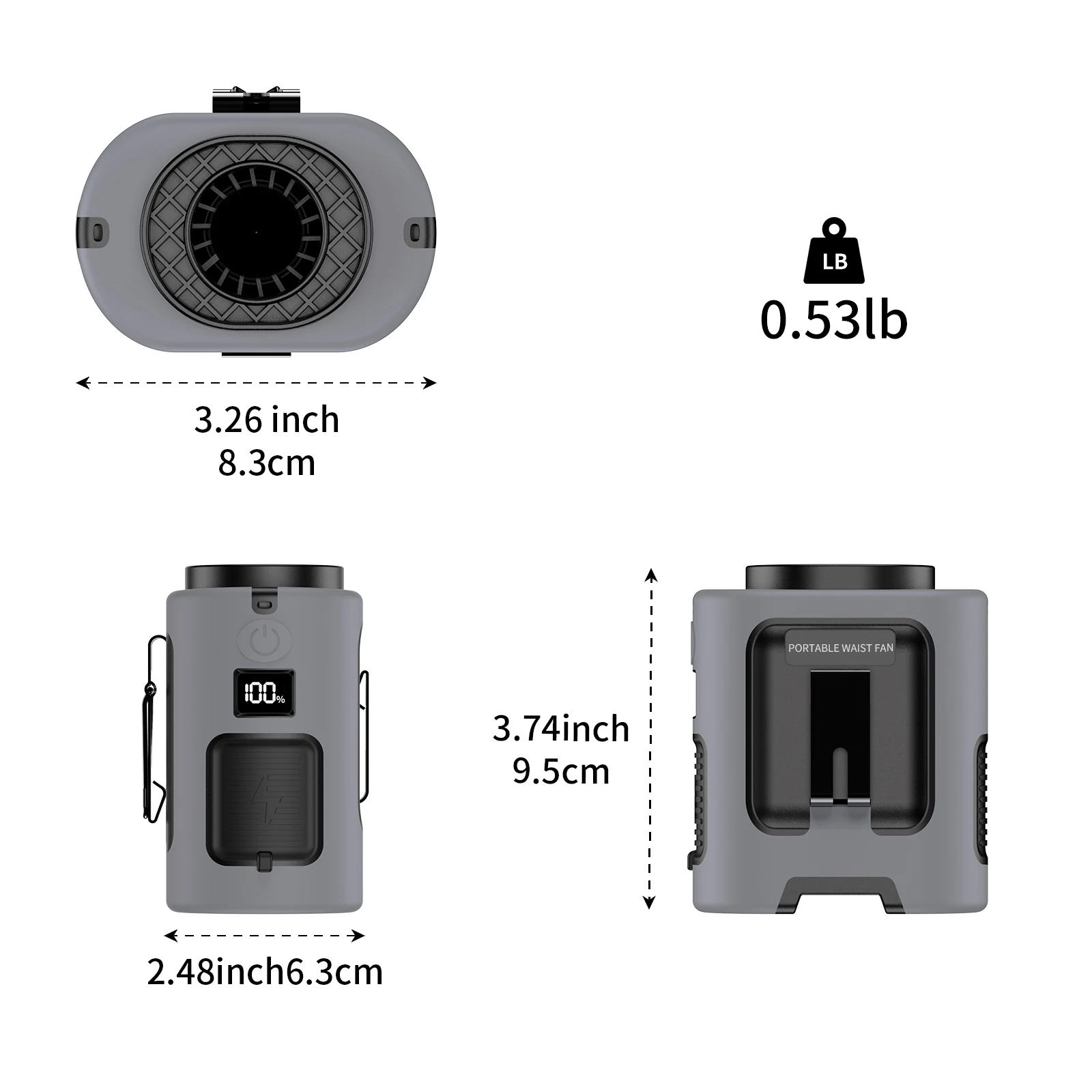 Mini-Taillenventilator, 5000 mAh, tragbarer hängender Halsventilator, 13000 U/min, 4 Geschwindigkeiten, starker Wind, mit Powerbank, LED-Beleuchtung für Arbeiten im Freien