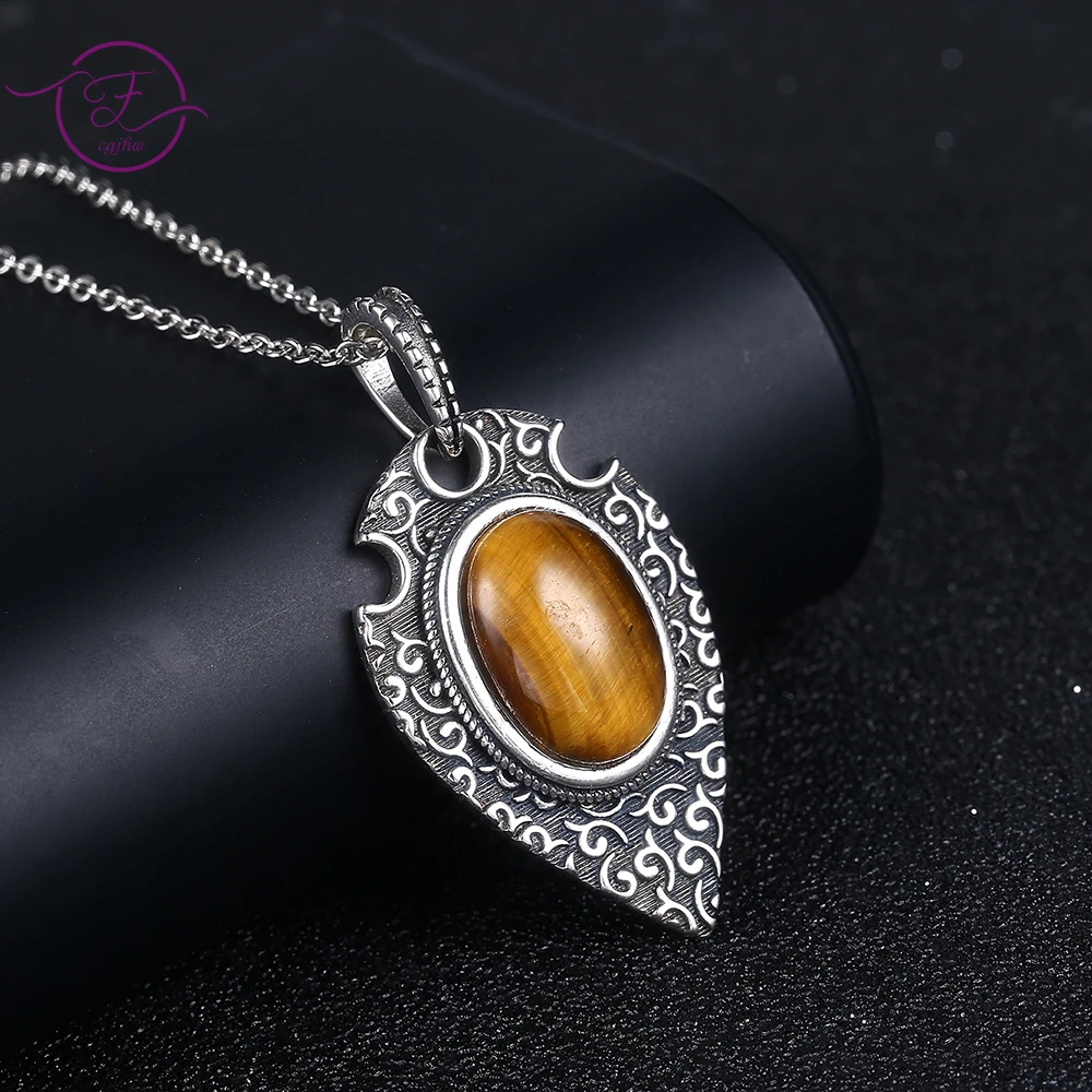 10*14MM Oval Natural Tiger Eye Rhodochrosite Pendant S925 Sterling Silver Necklace Retro Jewelry Accessorise Wedding Party Gift