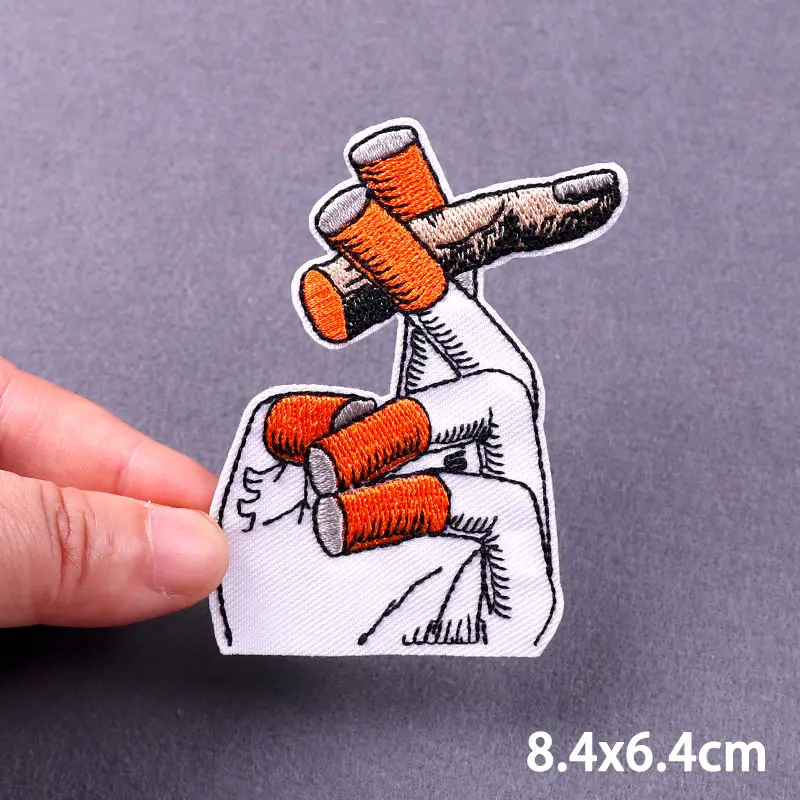 Smoking Sign Iron On Patches For Clothing Thermoadhesive Patches Embroidery/Fusible Patch Happy Skeleton Sewing Patch