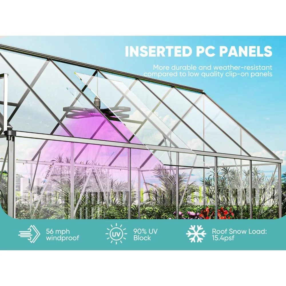 8x12 Outdoor Greenhouse -with Adjustable Vent Window&Lockable Hinged Door,UV Protection Metal Sun Room,sunroom