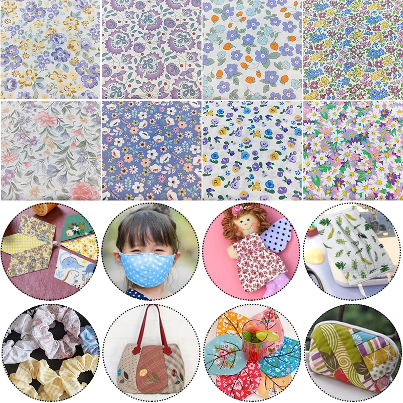 Color Painted Retro Floral Pattern Cotton Poplin Fabrics For Sewing Kid Dress Quilted Cloth Fabric DIY Handmade Patchwork Meter