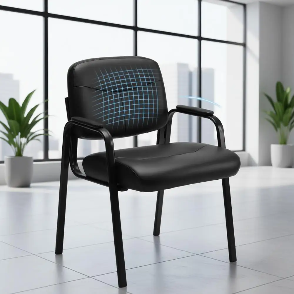 

Plush Leather Waiting Room Chairs with Padded Arms and Corner Office Desk for Home