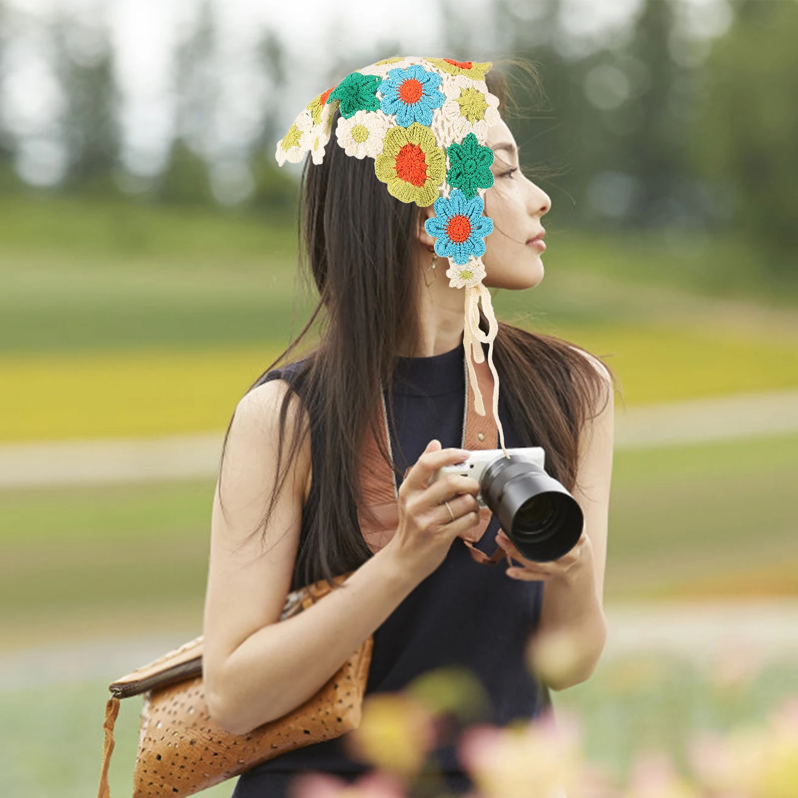 

Delicate Triangle Crochet Hair Scarf Women Cotton Headband Flower Design Elegant Bandana For Daily Wear Party Travel Accessory