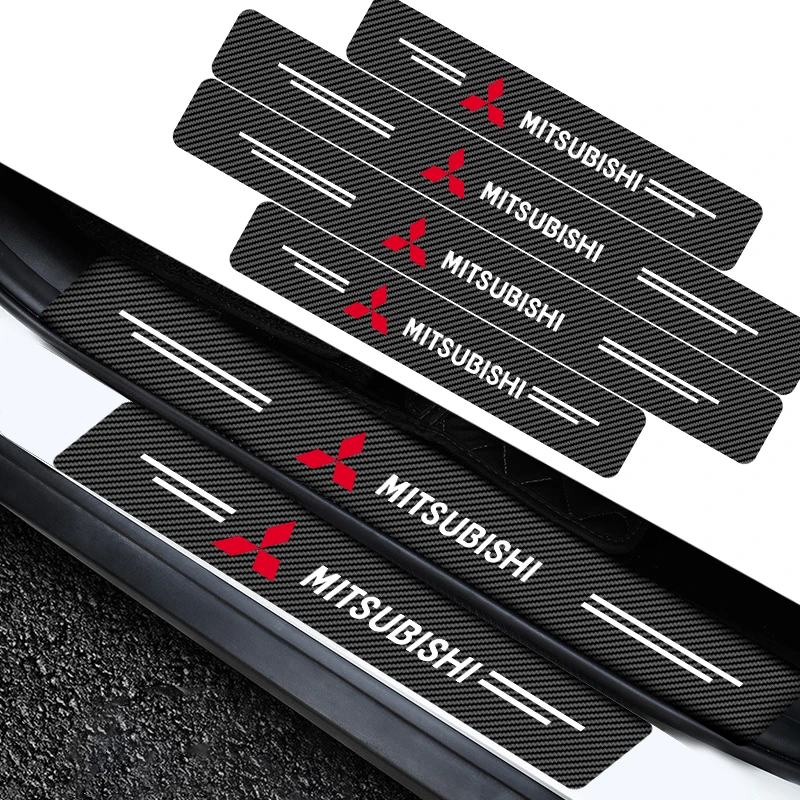 

4pcs Carbon Fiber Car Door Sill Sticker Auto Door Threshold Scratch Waterproof For Mitsubishi Motors Metal Label Sticker Label