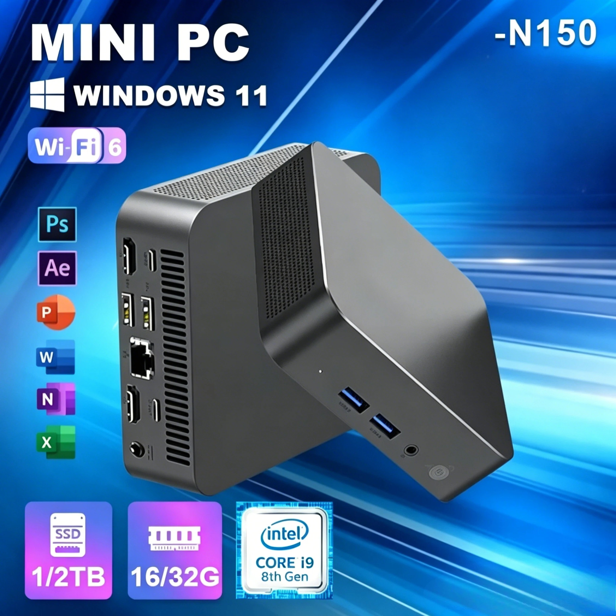 인텔 코어 N150 윈도우 11 프로 휴대용 PC 컴퓨터 16GB 램 1/2TB SSD WIFI 6 BT5.2 4K 60Hz HD 미니 게이밍 사무용 학습용 PC