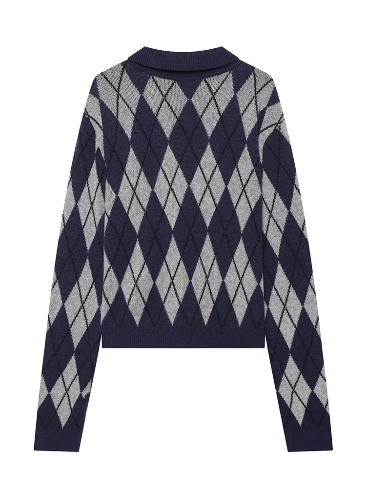 HH Vacation Argyle Knit Cardigan Women Spring Autumn Polo Collar Button Down Travel Soft Cozy Chic Stylish Light Casual Wear view 4