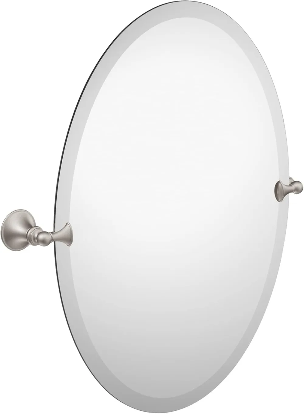 

Moen Glenshire Brushed Nickel 26-Inch X 22-Inch Frameless Pivoting Bathroom Mirror, Oval Tilting Wall Mirror, DN2692BN