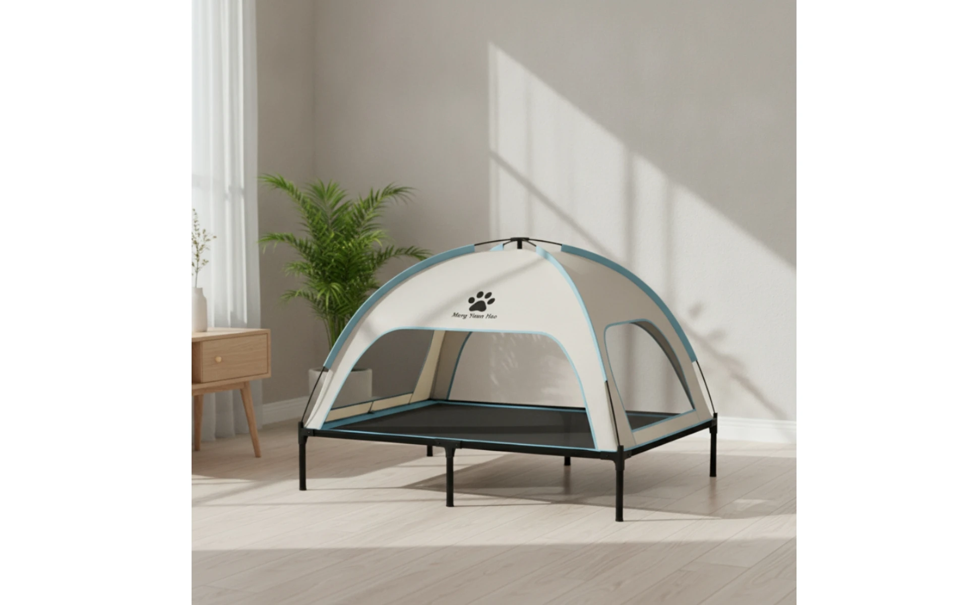Pet Cot with Canopy Shaded Dog Bed with Sun Shade Tent Raised Dog Bed with Canopy Breathable for Pets, Backyard, Camping