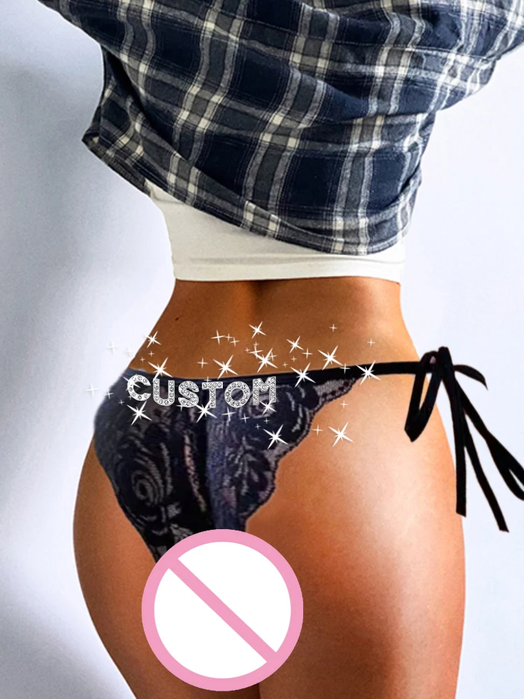 

Custom Name Letter Lace Women Panties Thongs Crotch Opening Transparent G-strings Solid Bowknot Underwear Valentine's Day Gift