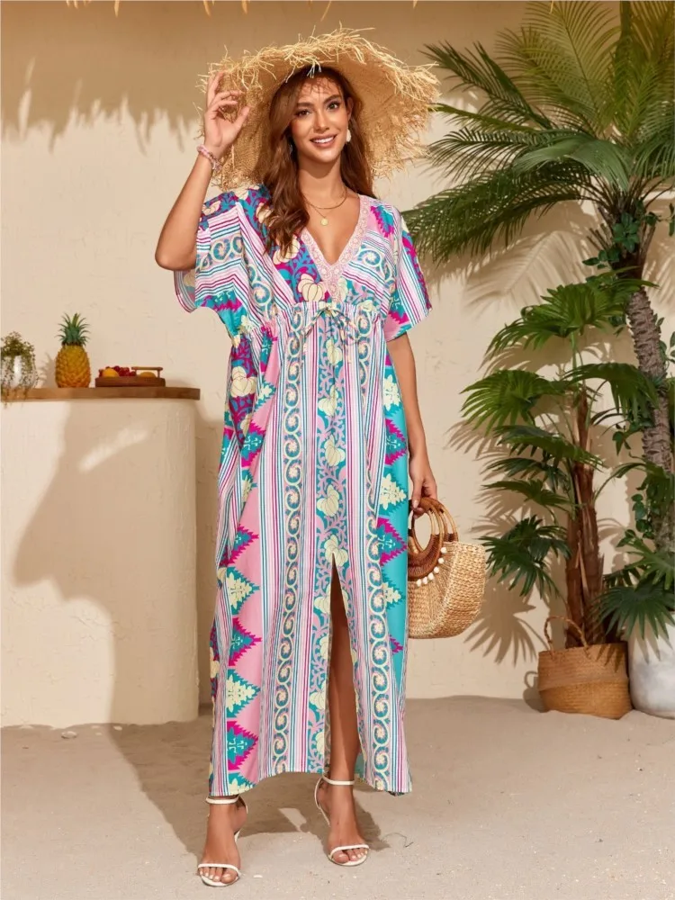 قطعة واحدة من كيمونو الشاطئ لتغطية ملابس السباحة للنساء، فساتين ملفوفة على شاطئ البحر، ملابس الشاطئ (باستثناء المايوه) #4