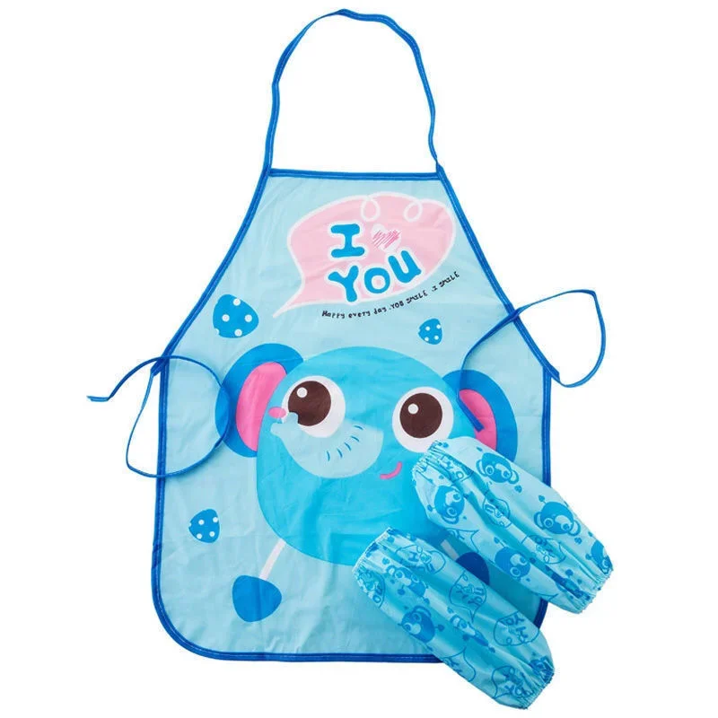 Cute Cartoon avental mangas Chef chapéu e bolso conjunto para crianças, crianças artesanato arte, cozinha cozinhar, Chef Suit, bebida comida, assar brinquedos, 3-8Y