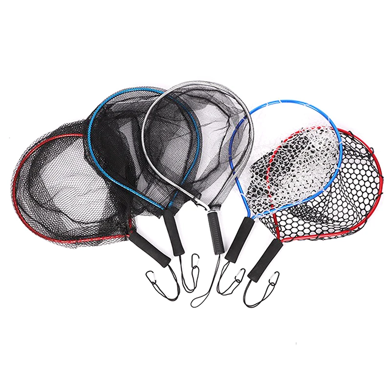 New Portable Fishing Nets Ultralight Aluminum Alloy Silicone Wear Resistance Mesh Hand Dip Casting Landing Net For Fly Fishing