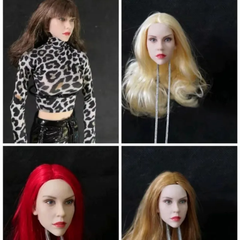 

In Stock 1/6 Female Red Blonde Head Sculpt Long Hair Carved Expression Toy Model F PH TBL Figure Hair Model Female Figure Body