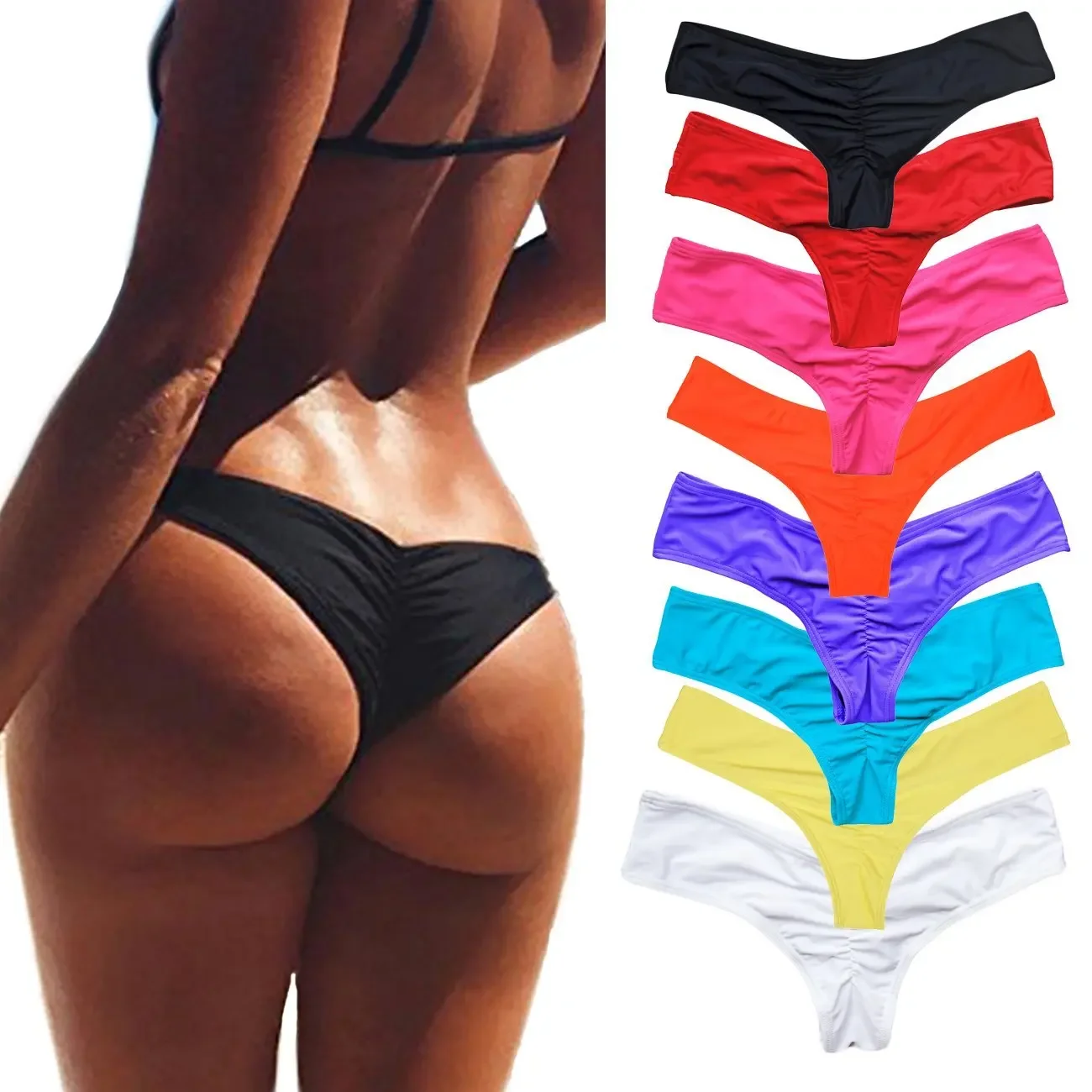 S-5Xl Swimwear Women Briefs Bikini Bottom Side Ties Brazilian Thong Swimsuit Classic Cut Bottoms Biquini Swim Short Ladies 2022