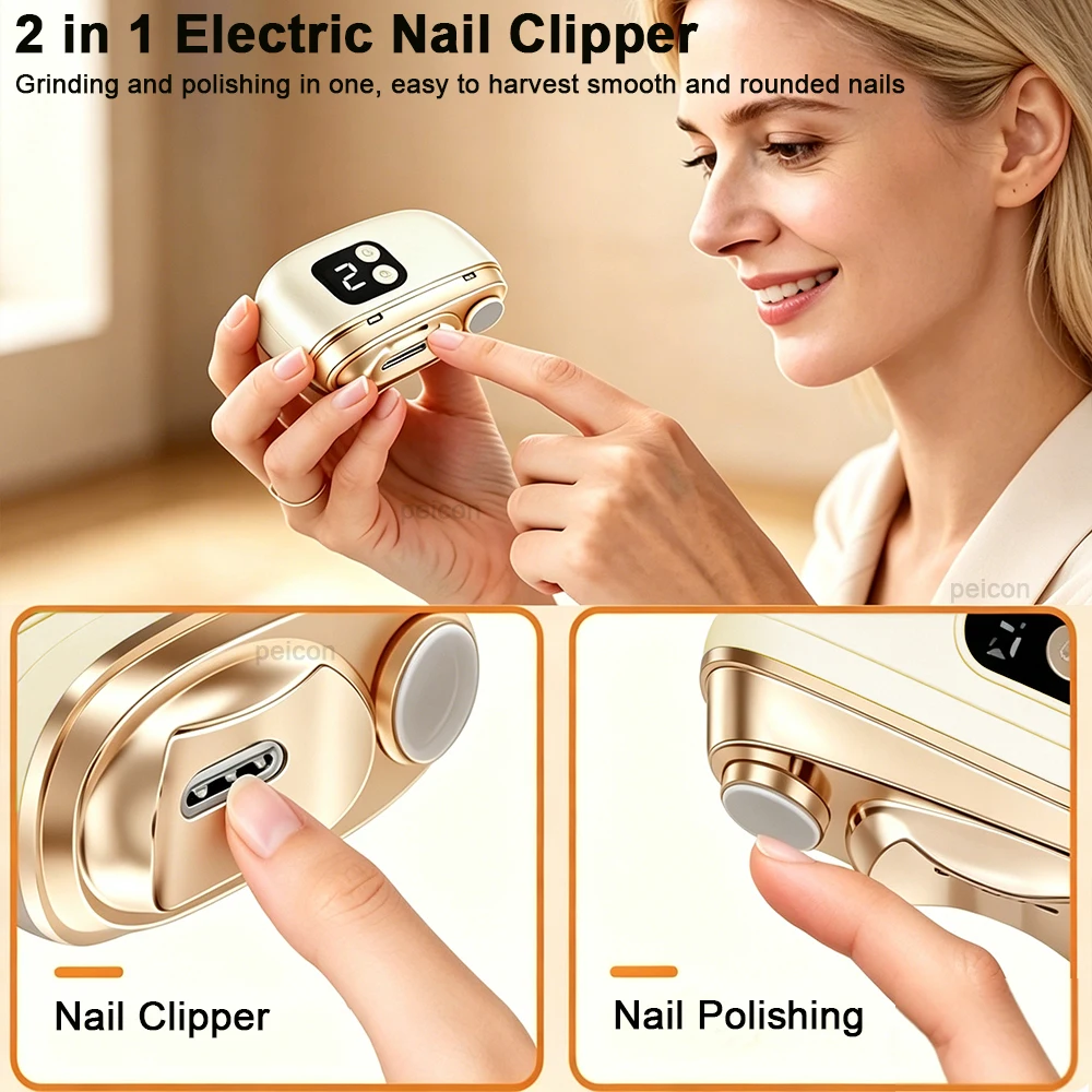 2 in 1 Electric Nail Clipper USB Rechargeable Automatic Toe Nail Cutter Mini Manicure Polishing Tool Finger Nail Grinder Trimmer view 2