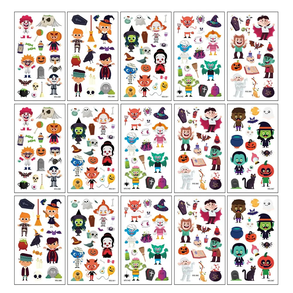 

24 Sheets Halloween Decals Stickers Party Supply Paper Tattoos Fake Supplies Accessory Temporary Cartoon