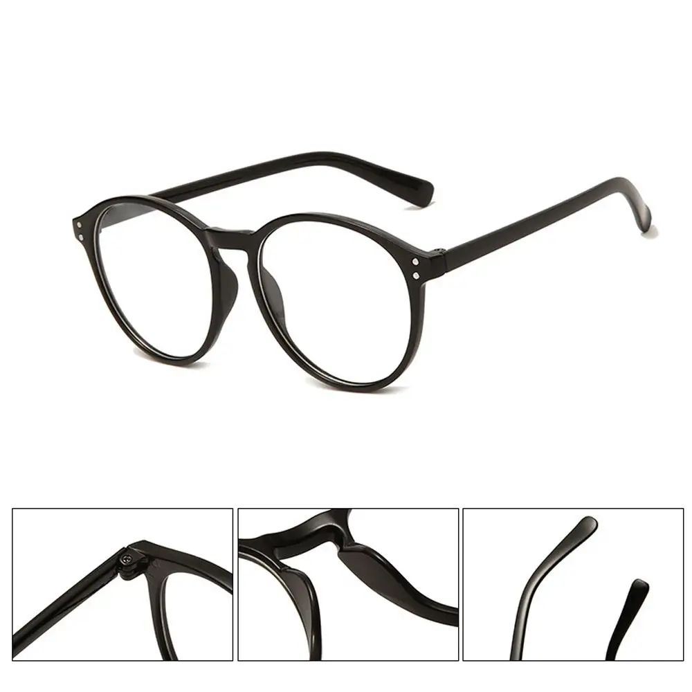 Eye Strain Leopard Print Round Frame Black Anti Blue Light Flat Mirror Eyewear Vintage Eyeglasses Myopia Glasses