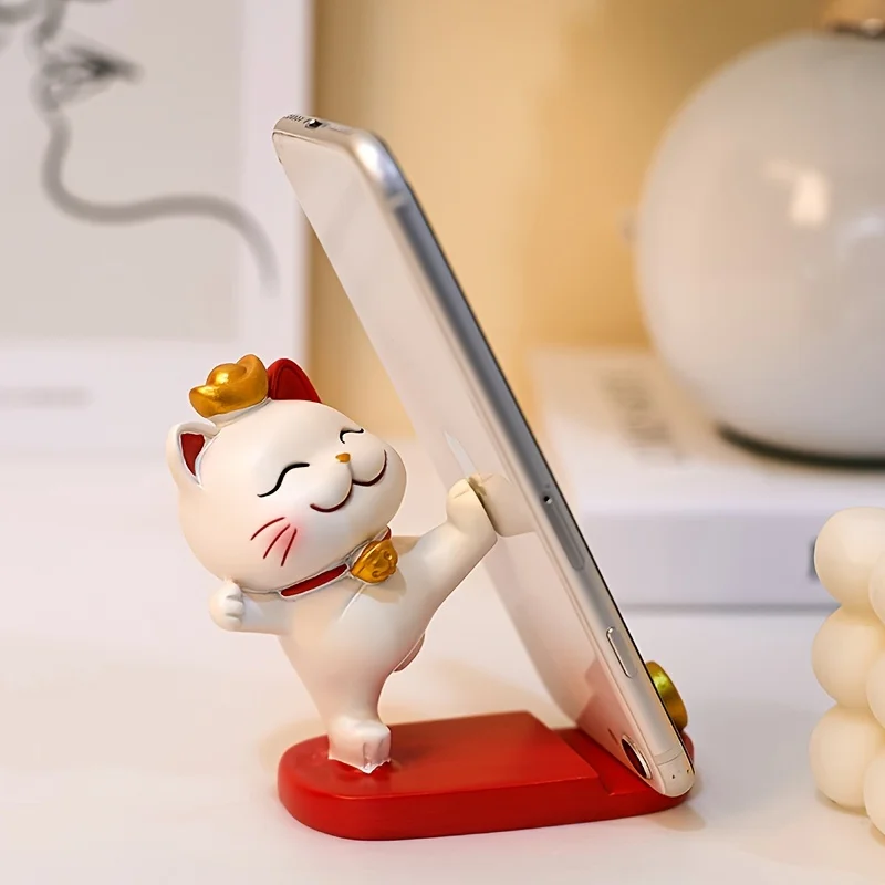 Lucky Cat Office Cute Cat Stand Mobile Phone Tablet Holder Suitable for Mobile Phones Tablets Desktop Decoration Ornament - view 3