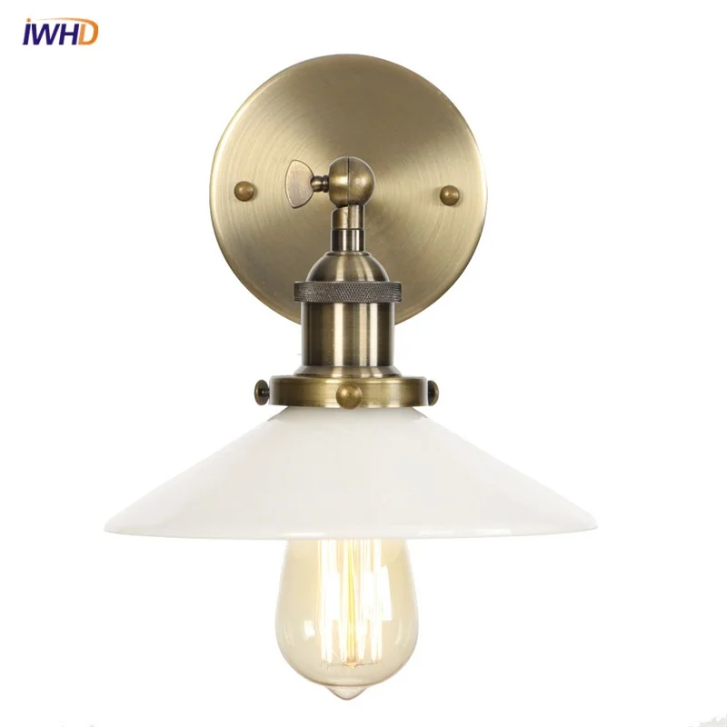 

IWHD Retro White Glass LED Wall Light Sconce Hallway Living Room Home Decor Vintage Bedroom Lamp Industrial Wall Lights Fixtures