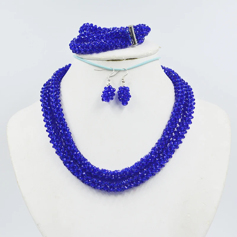 Ensemble collier et bracelet en cristal bleu royal classique, boucles d'oreilles, 2 nucléo4 mm Ensemble de colliers de mariage de luxe pour femmes, luxe