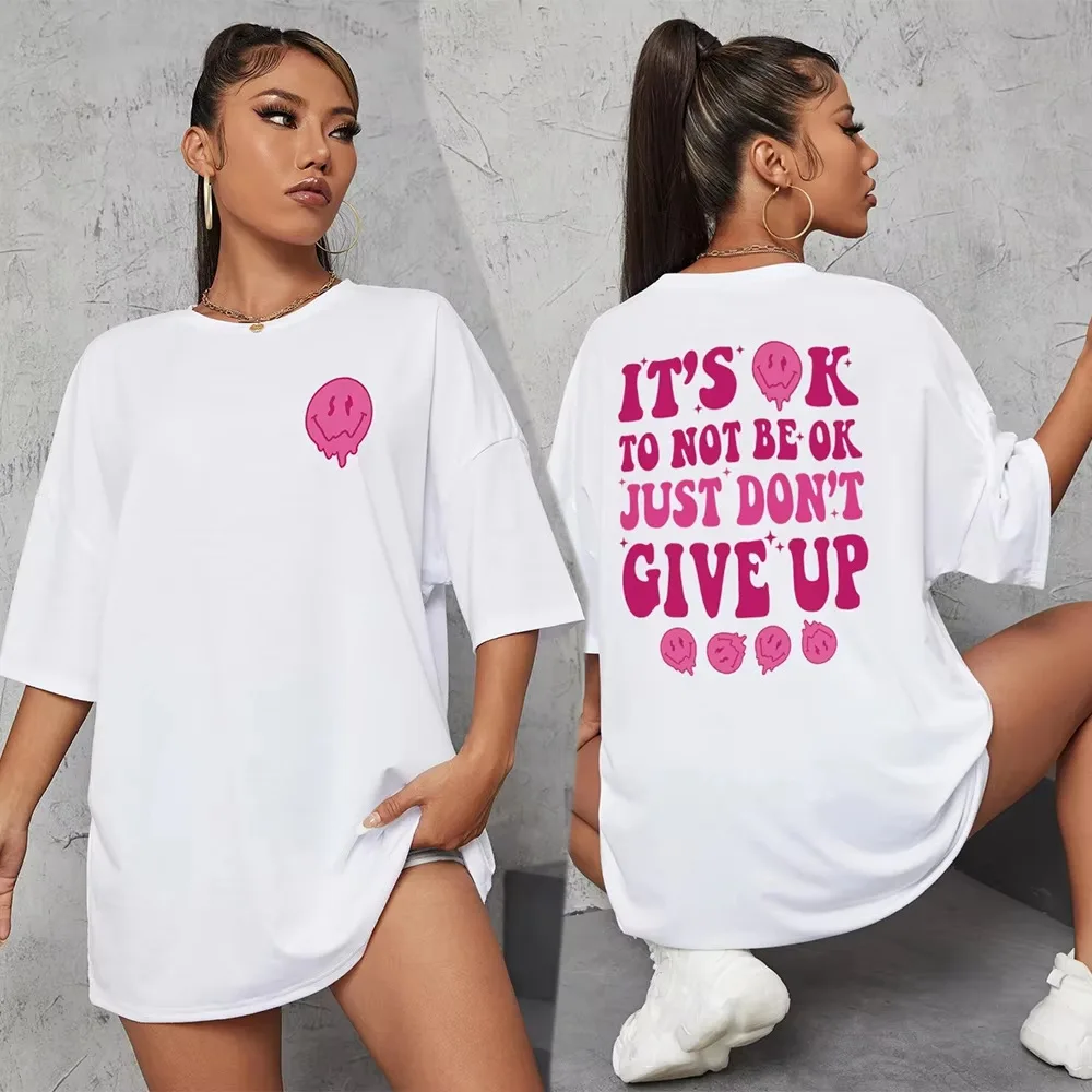 È Ok Non Essere Ok, Ma Non Perdere la Speranza - T-shirt da Donna Traspirante Estiva, Maglietta Casual alla Moda, Top Basic Quotidiano per Donna