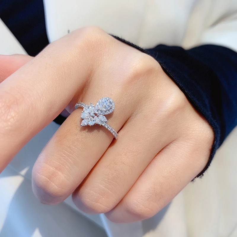 KUGG 100% 18K White Gold Rings Elegant Style Real Natural Diamond Engagement Ring for Women Wedding High Party Jewelry