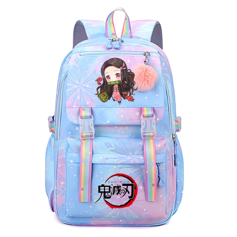 Demon Slayer Nezuko plecaki Gradient kobiet o pojemności szkolnej torby z nadrukiem Anime Kawaii kreskówki Mochilas