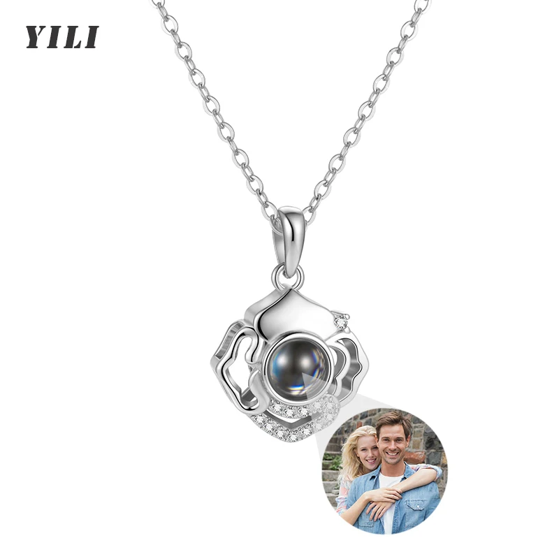 Personalized Photo Necklace Customized Photo Projection Necklace Flower Pendant Custom Picture Necklace Jewelry Gifts