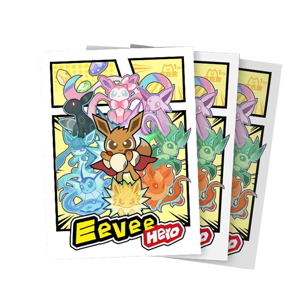 

64 шт./компл. PTCG Pokemon Eevee, рукава для карт, девять цветов, тема сбора, двусторонний матовый набор карт для сбора игр