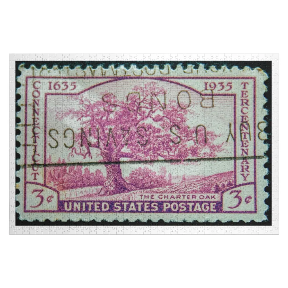 

Деревянный пазл-головоломка с изображением дуба на почтовой марке, персонализированная развивающая игрушка, деревянный пазл с именем на заказ