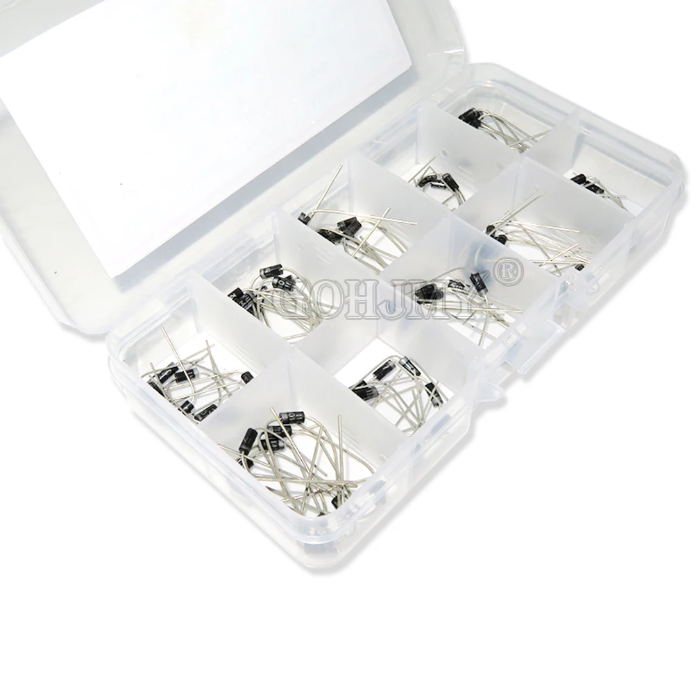 100Pcs 10 Values Rectifier Diode Assorted Kit box 1N4001 1N4002 1N4003 1N4004 1N4005 1N4006 1N4007 1N5817 1N5818 1N5819 new