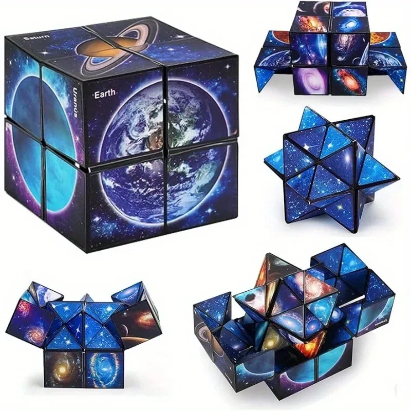 2 In 1 Star Sky Magic Cube Infinity Stress Relief Cube EDC Fidget Toy Creative Decompression Toys for Kids Adults Birthday Gift