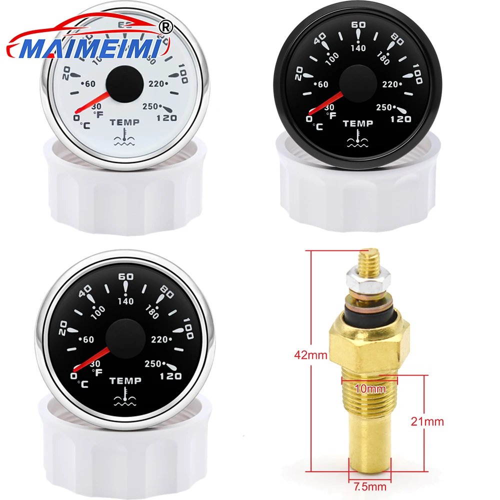 

52mm Water Temperature Gauge with 7Color Backlight Waterproof Antifogging or Water Temperature Sensor for Car/boat Accessories