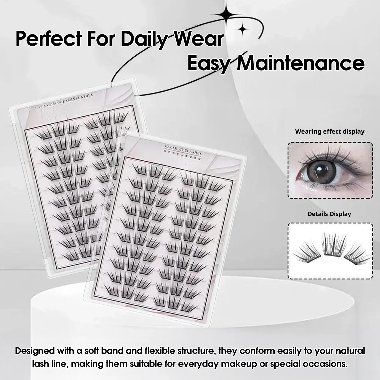 10列つけまつげ、接着剤不要、セルフ接着式、個別クラスターラッシュ、ソフトCカール、初心者向けメイクアップ、まつげエクステ