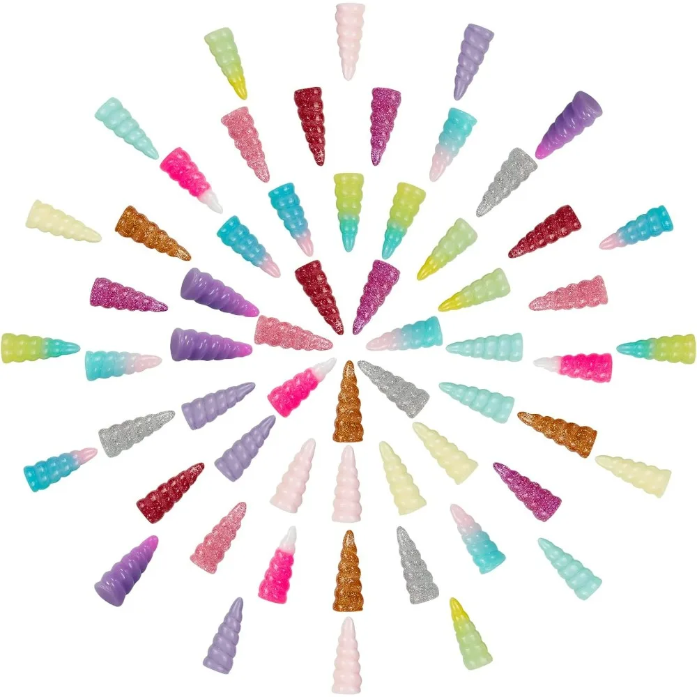 

64Pcs 16 Colors Unicorn Resin Cabochon Colorful Unicorn Spiral Horn Charms Glitter Powder Mini 3D Cabochons Bulk