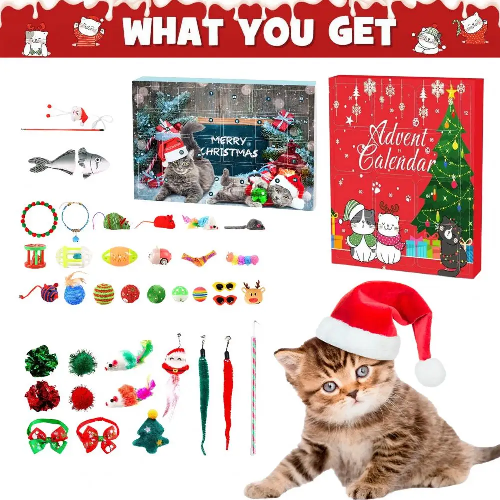 Advent Calendar for Cats with Bells Knots Christmas Cat Advent Calendar with Teasing Toys Bow Tie Collars for 24 for Pets