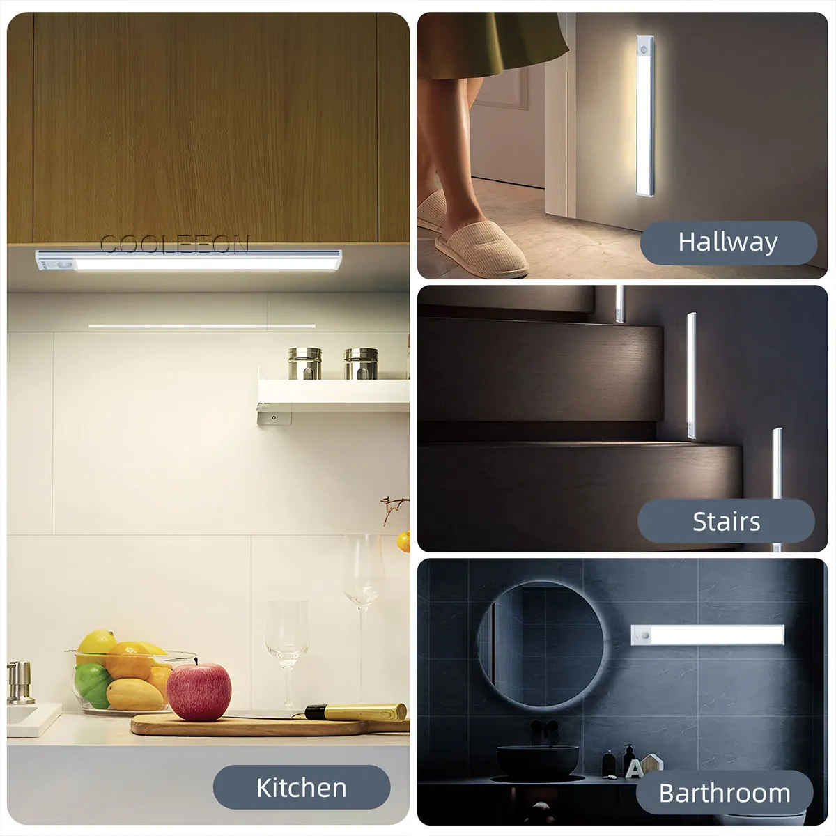 Under Cabinet Sensor Light 3 Color Dimmable Super Thin Bright Magnetic Auto Sensing Night Lamp for Bedroom Stair Kitchen Lights