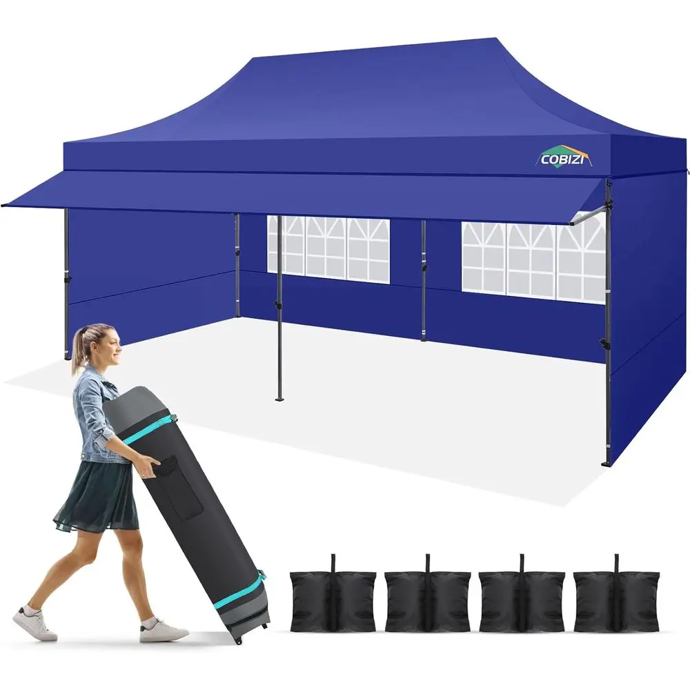 

10x20 Up Tent with Awning & Sidewalls, Heavy Duty Commercial 10X20 Tents Waterproo, UP 50+ Sun Shade or Outdoor, Parties, Market